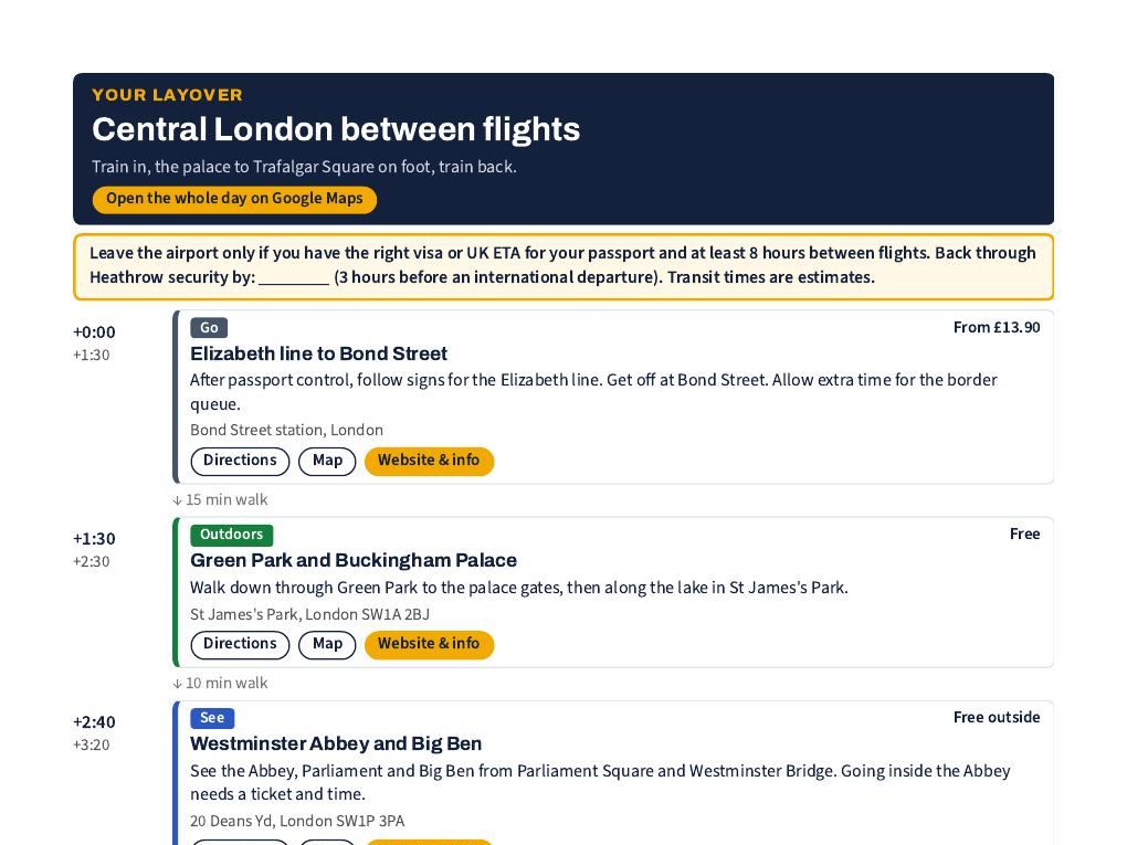 Page 3 of 5 of the Heathrow Layover Plan: 8-12 Hours in London (Your layover): Central London between flights
