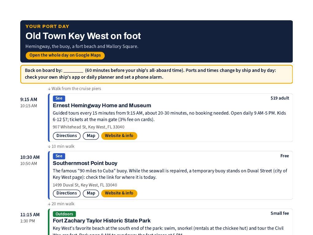 Page 3 of 5 of the Key West Cruise Port Day Plan (Your port day): Old Town Key West on foot