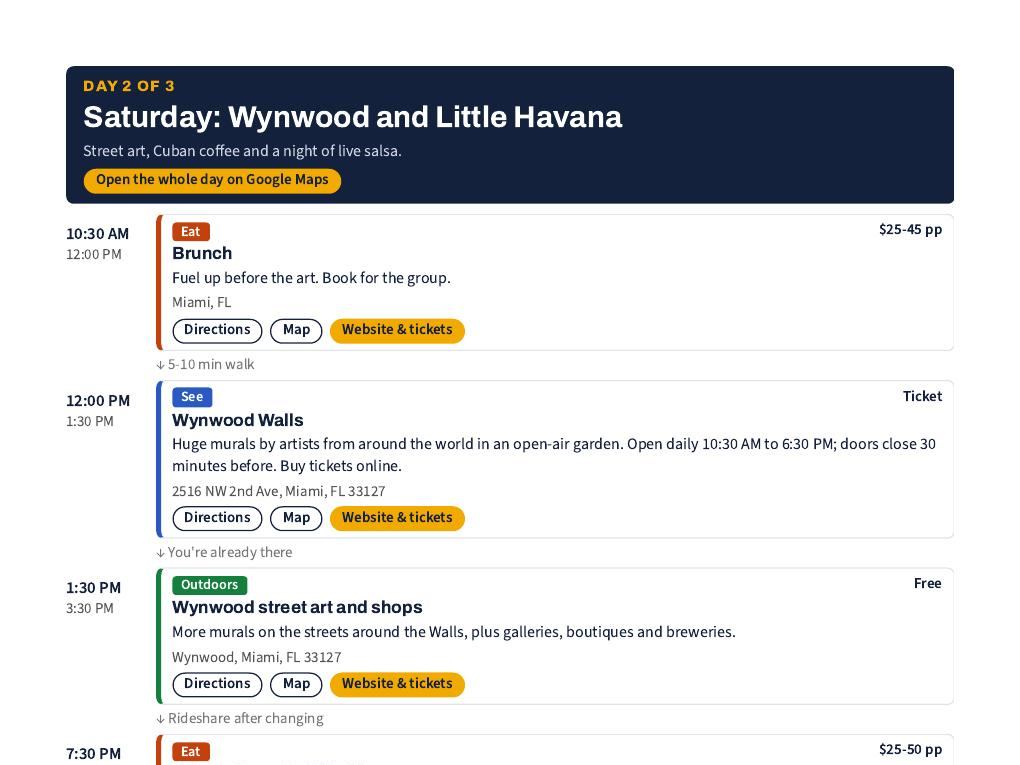 Page 4 of 6 of the Miami Bachelorette Weekend Itinerary (Day 2 of 3): Saturday: Wynwood and Little Havana