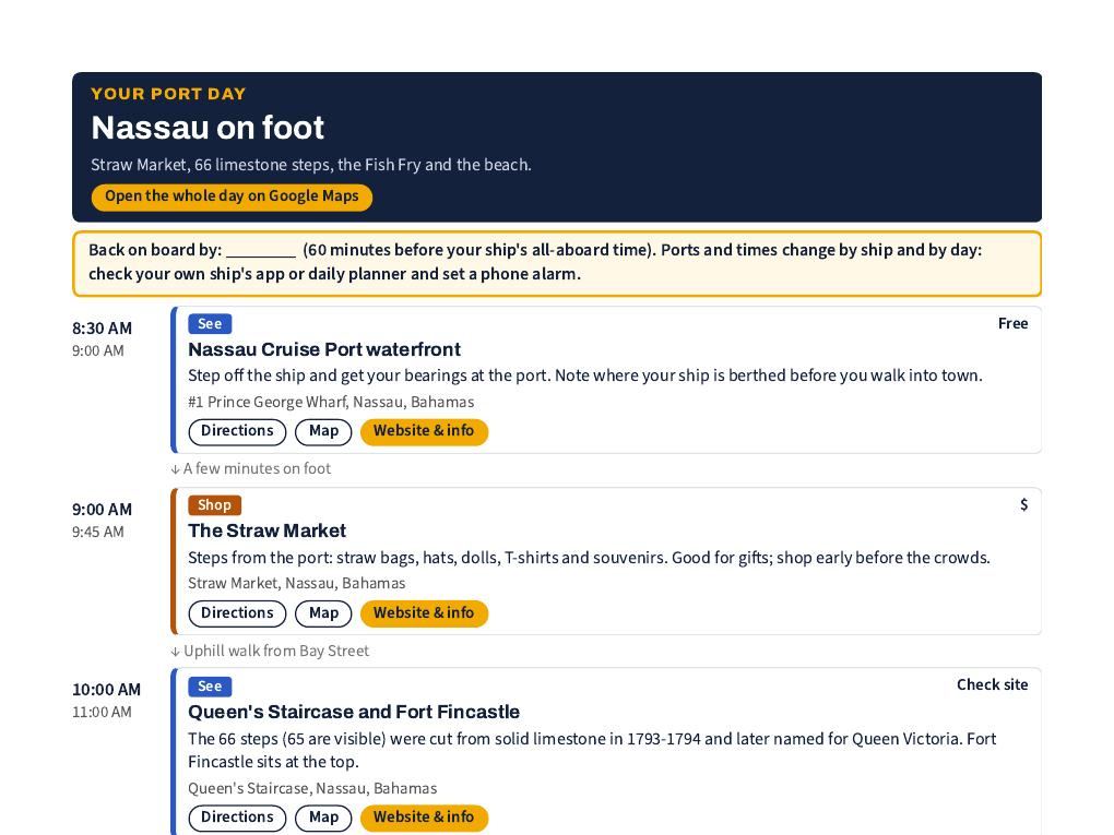 Page 3 of 5 of the Nassau Cruise Port Day Plan (Your port day): Nassau on foot