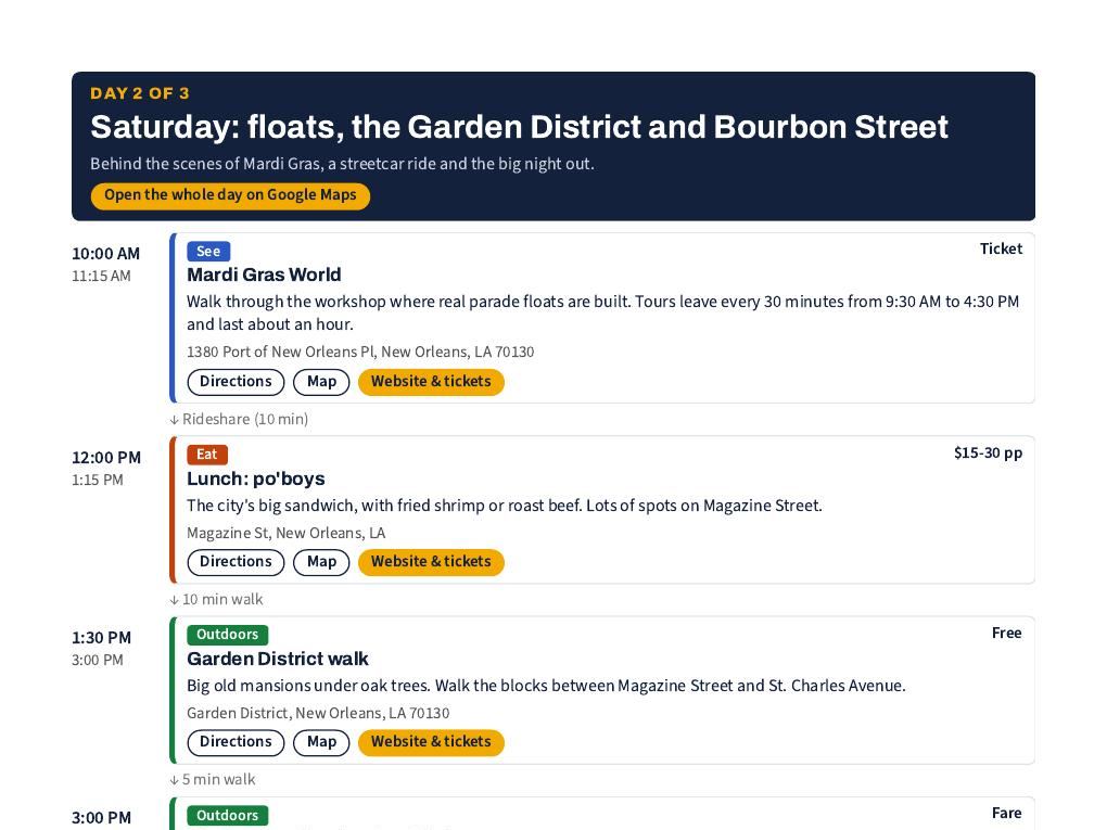 Page 4 of 6 of the New Orleans Bachelorette Weekend Itinerary (Day 2 of 3): Saturday: floats, the Garden District and Bourbon Street